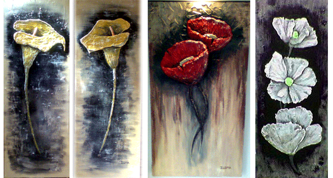 Large Arum Lily panels, Poppys and White Daisies